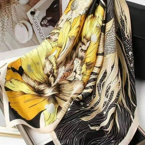 Faux Silk Scarf (Satin scarf w/floral print in bandana size 27 X 27 inches) - Picture 2 of 2